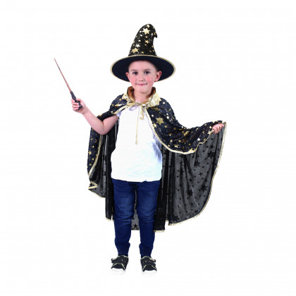 Children costume-cloak magical black+hat