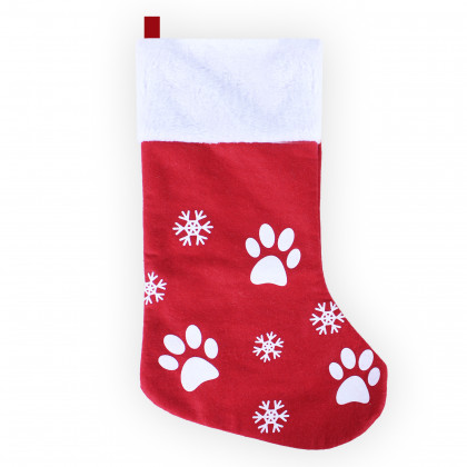 Red Christmas stocking with print