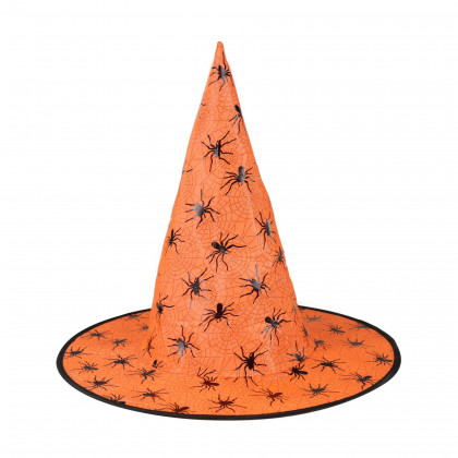Witch orange hat with spiders for adults