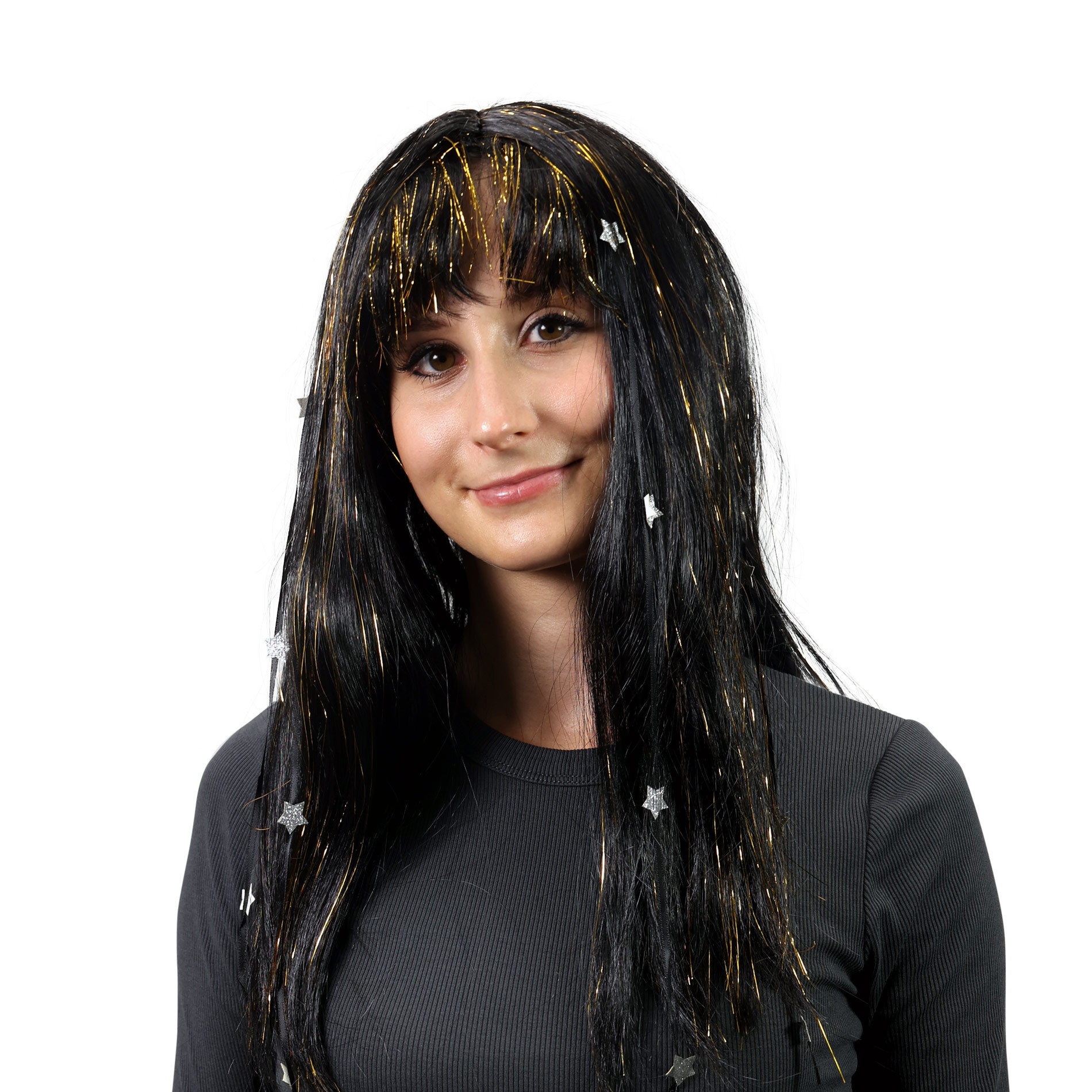 Black wig with stars for adults