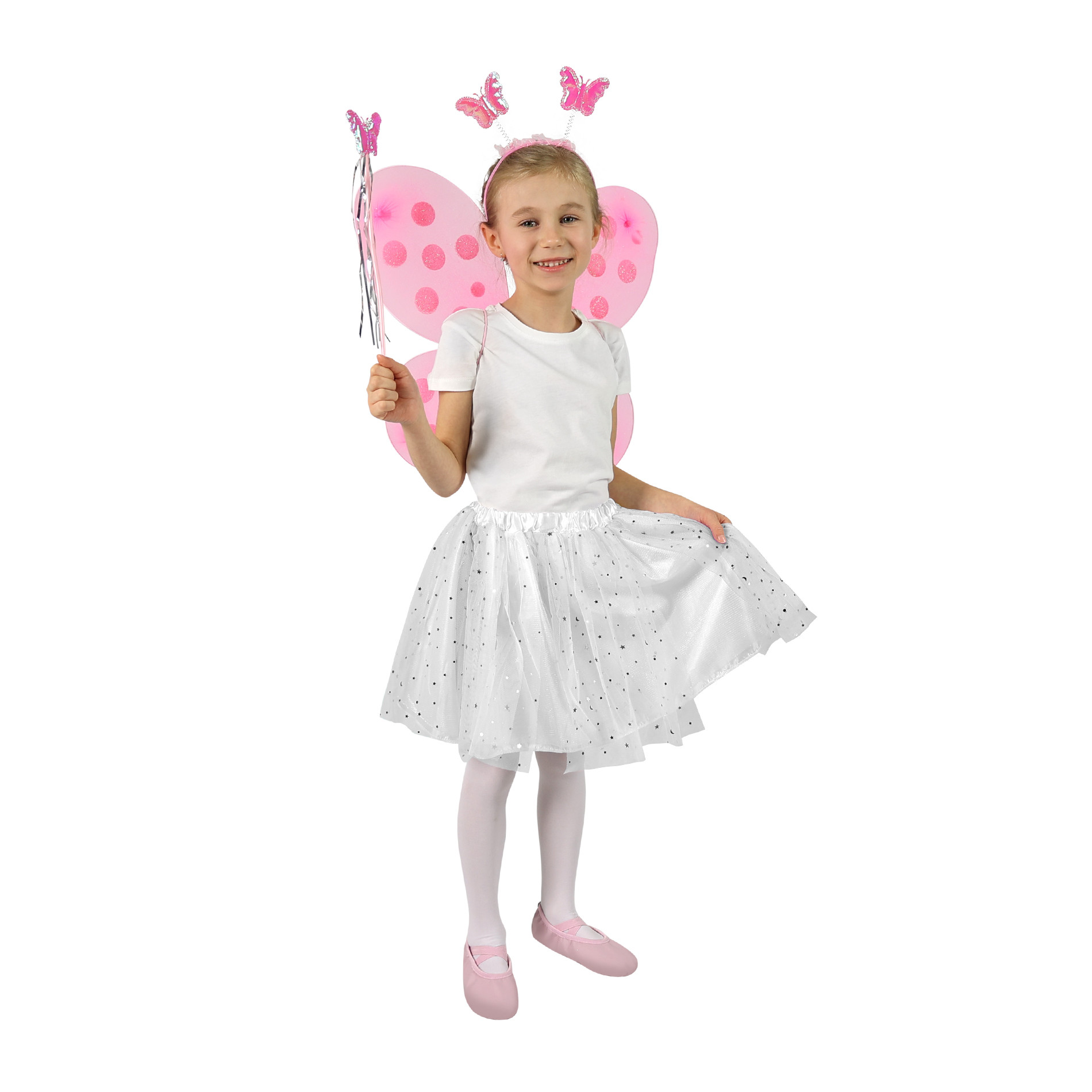 Pink butterfly wings with headband, wand