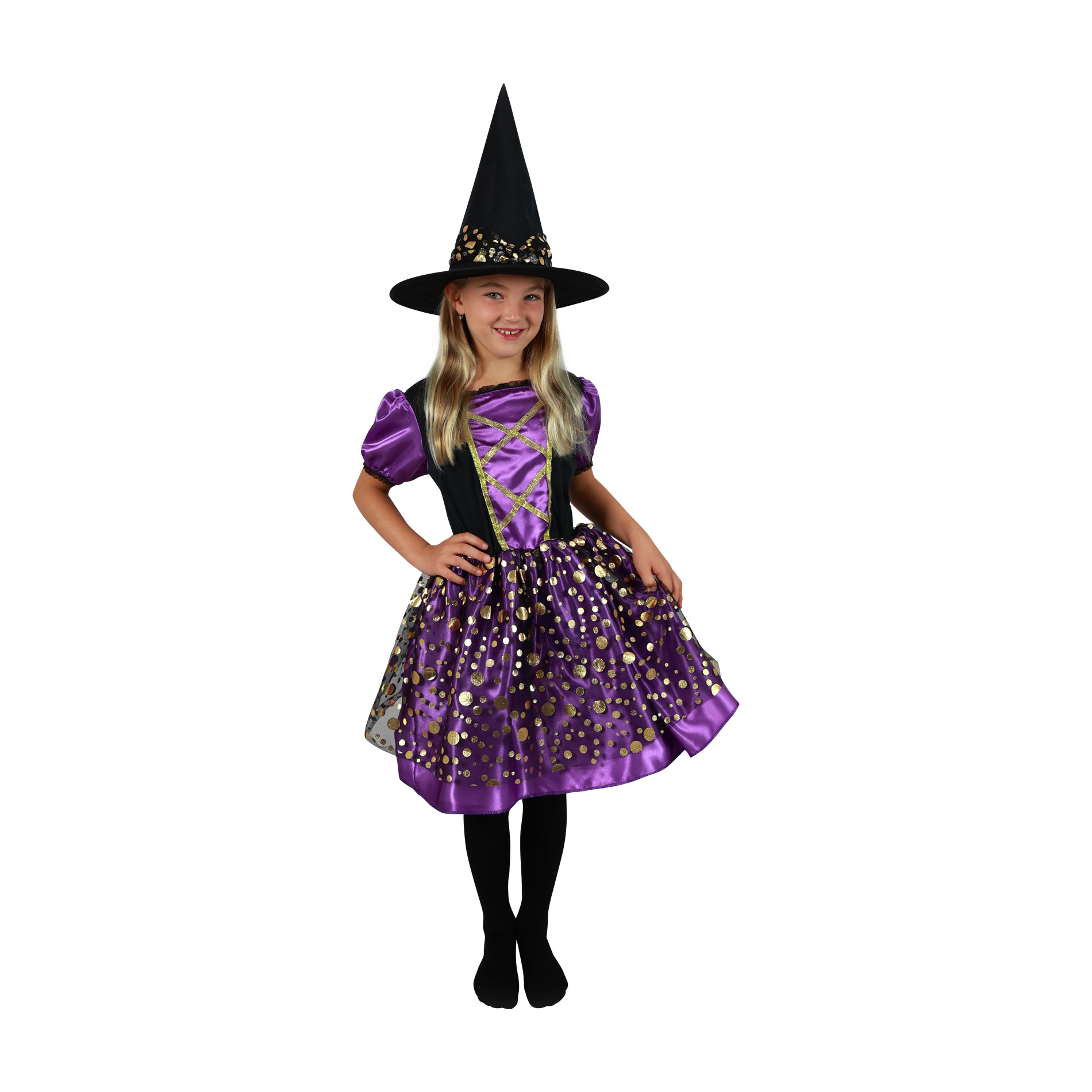 Children costume - purple-black witch (M) e-pack