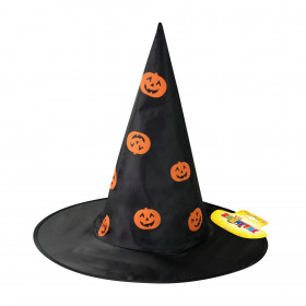 Children witch hat with pumkins