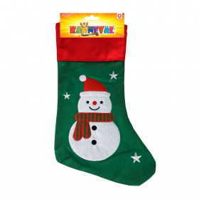 Green Christmas stocking with a snowman