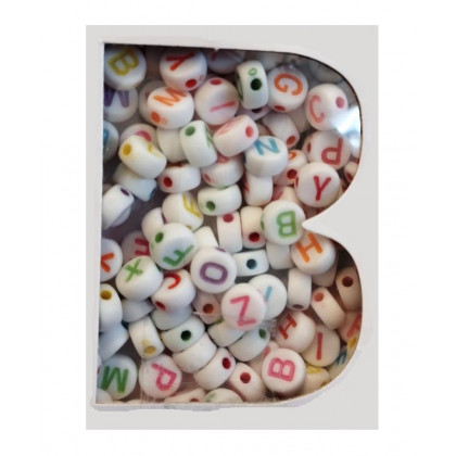Bead set - letters white + 1 meter cord