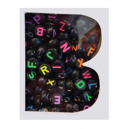 Bead set letters black + 1 meter cord