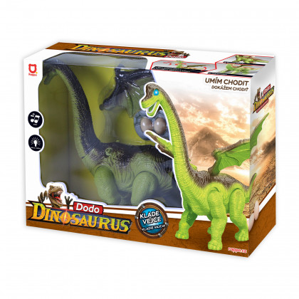 the dinosaur walks and puts eggs, sound