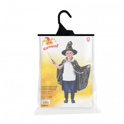 Children costume-cloak magical black+hat