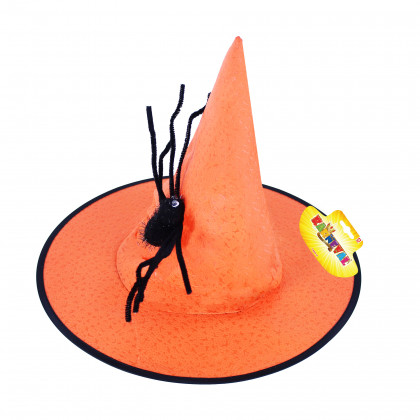 Witch orange hat with spider for adults