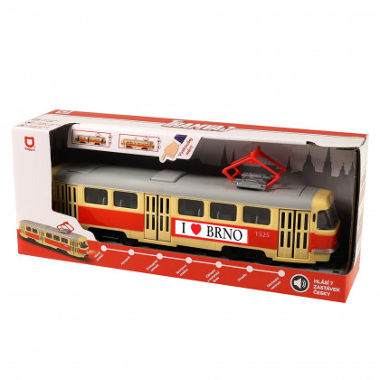 Tram reports stops in Czech, 28 cm BRNO