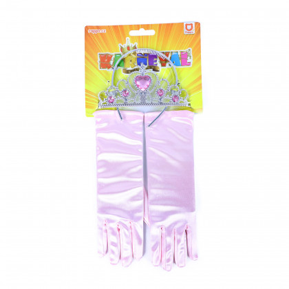 Set of princess gloves with crown-pink