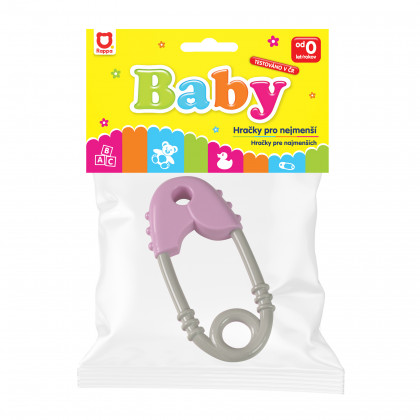 Safety pin rattle pink-grey