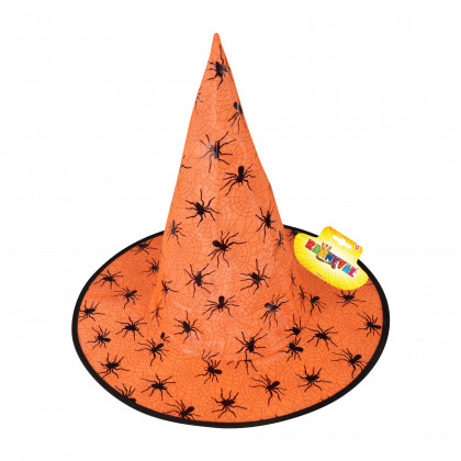 Witch orange hat with spiders for adults