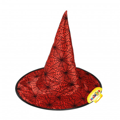 Red witch hat with cobweb for adults